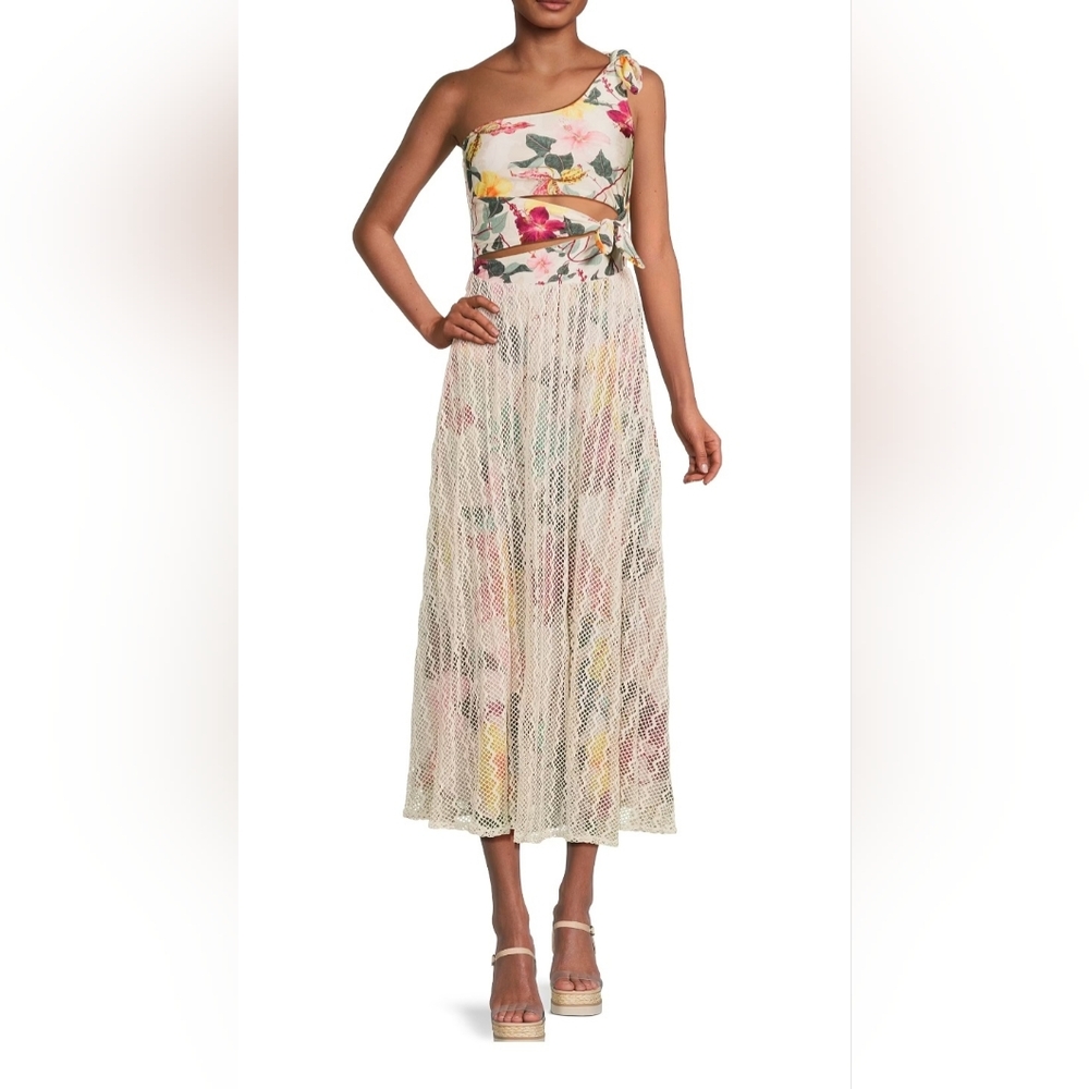 PatBO Women's Floral Hibiscus One Shoulder Lace Maxi Dress Size M $1100 Rare